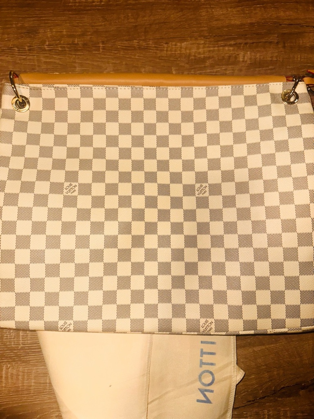 Cream and Tan Damier Azur Shoulder Tote